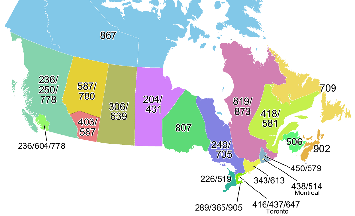 Area Codes Canada Map - Bank2home.com